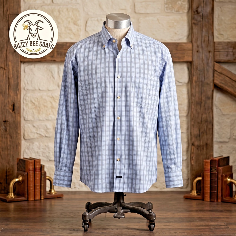 Robert Talbott Men's Shirt Size L Blue White Gingham Check Cotton Long Sleeves